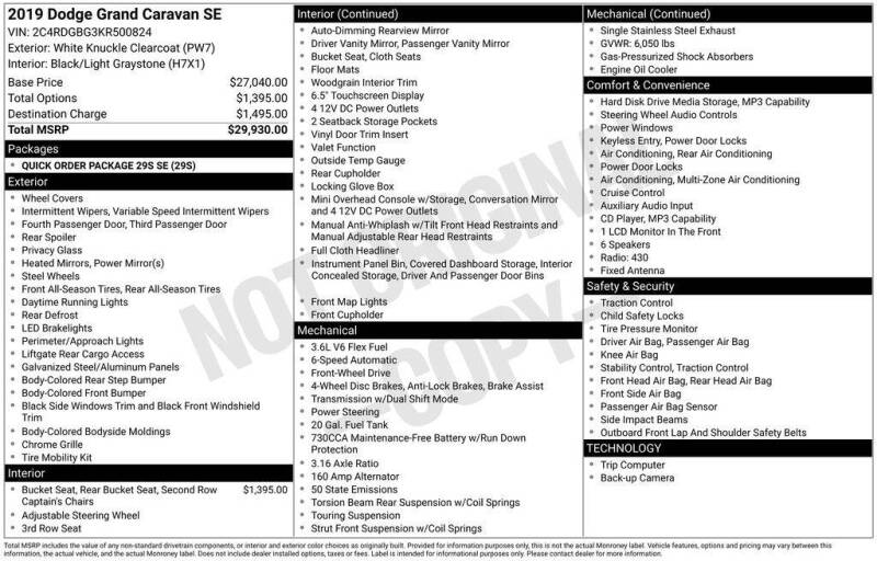 2019 Dodge Grand Caravan SE