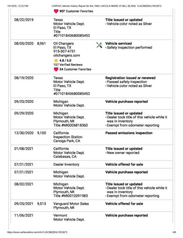 1990 Lincoln Mark VII Bill Blass
