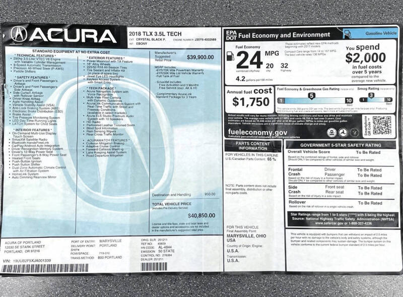 2018 Acura TLX V6 w/Tech