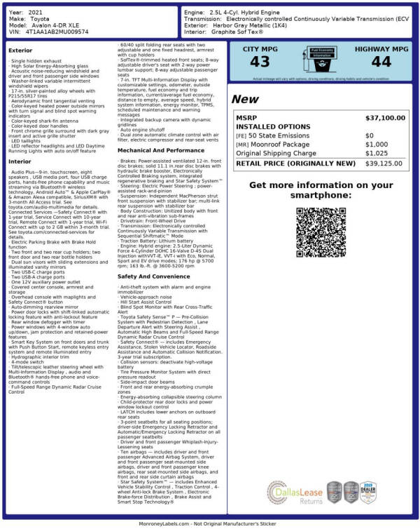 2021 Toyota Avalon Hybrid XLE