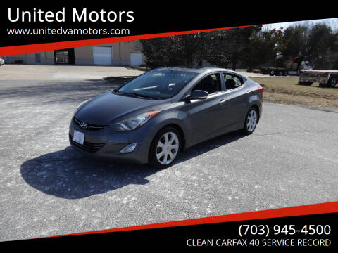 2013 Hyundai Elantra for sale at United Motors in Fredericksburg VA