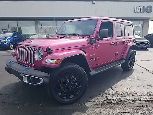 Used 2022 Jeep Wrangler Unlimited Sahara 4XE with VIN 1C4JJXP68NW115034 for sale in Bellefontaine, OH