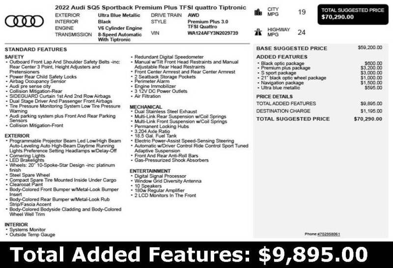 2022 Audi SQ5 Sportback 3.0T quattro Premium Plus