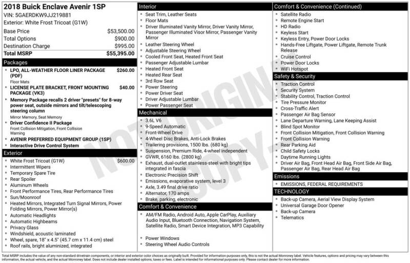 2018 Buick Enclave Avenir