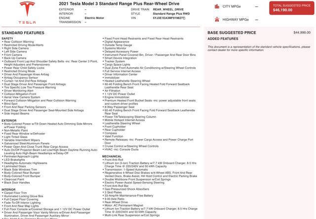 2021 Tesla Model 3 Standard Range Plus