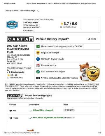 2017 Audi A4 2.0T quattro Premium Plus