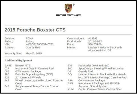 2015 Porsche Boxster GTS
