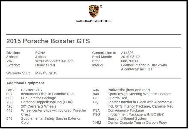 2015 Porsche Boxster GTS
