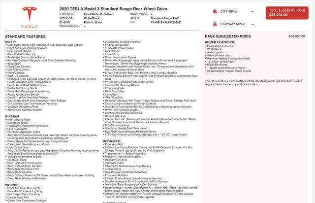 2020 Tesla Model 3 Standard Range Plus