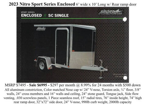 2023 Nitro Sport Series 6x10 for sale at Champlain Valley MotorSports in Cornwall VT