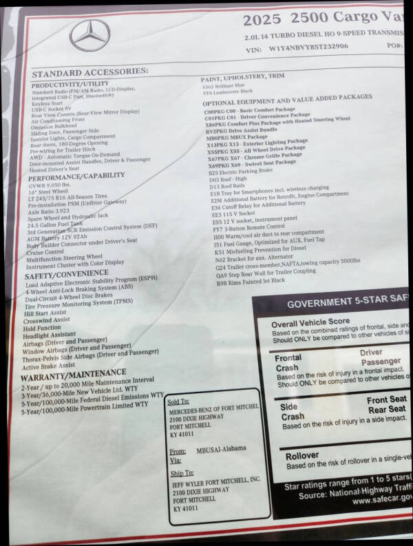 2025 Mercedes-Benz Sprinter 2500