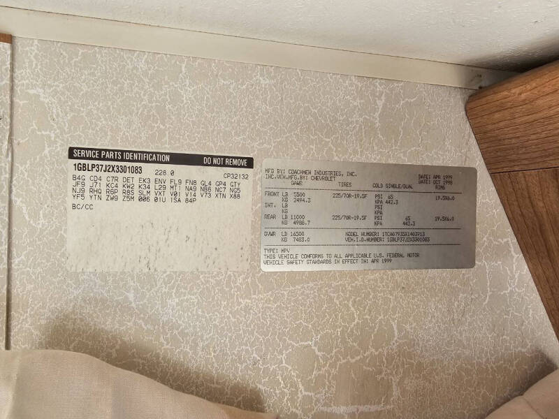 1999 Chevrolet P30 Motorhome Chassis