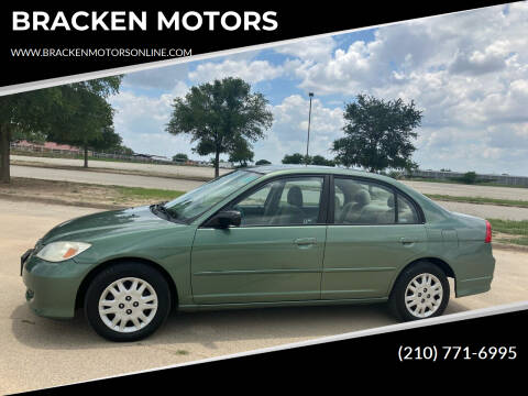 2004 Honda Civic for sale at BRACKEN MOTORS in San Antonio TX