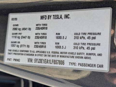 2020 Tesla Model 3 Standard Range Plus