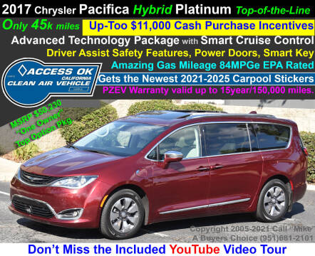 2017 Chrysler Pacifica Hybrid for sale at A Buyers Choice in Jurupa Valley CA