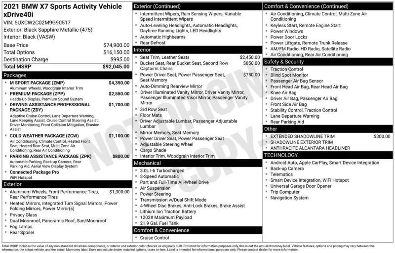 2021 BMW X7 xDrive40i