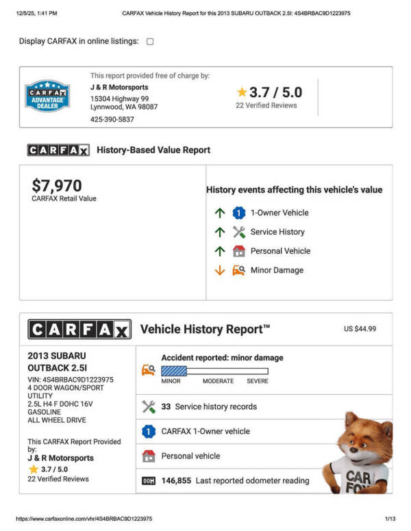 2013 Subaru Outback 2.5i