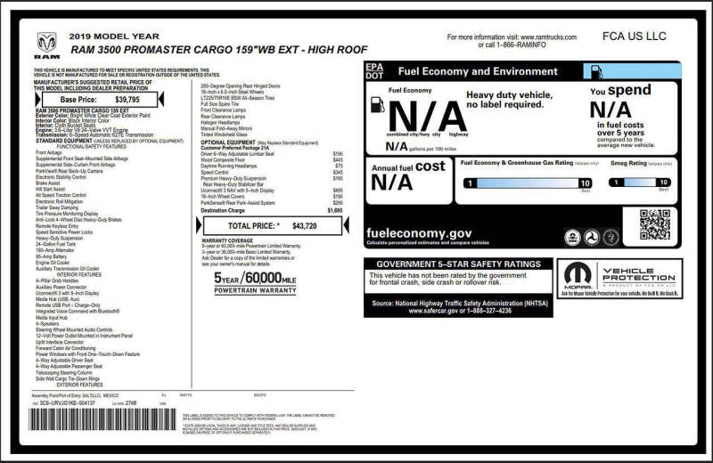 2019 RAM ProMaster 3500 159 WB
