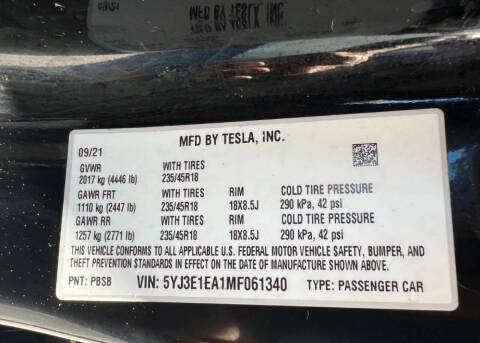 2021 Tesla Model 3 Standard Range Plus