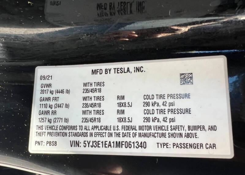 2021 Tesla Model 3 Standard Range Plus
