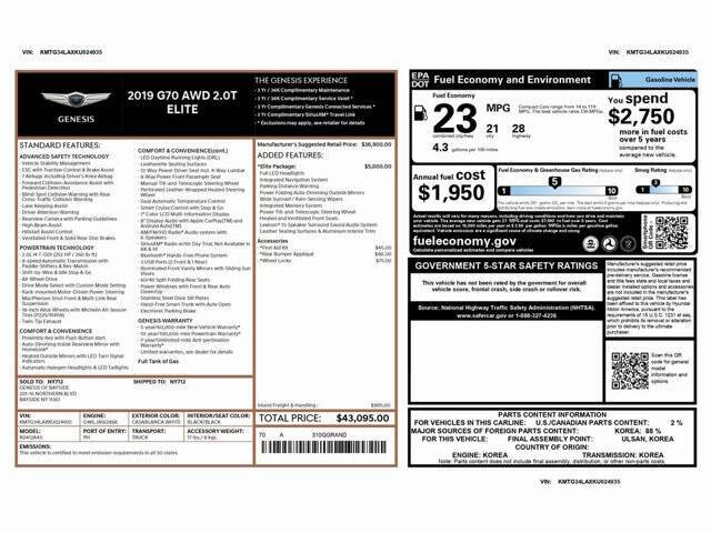 Used 2019 GENESIS G70 Advanced with VIN KMTG34LAXKU024935 for sale in Conshohocken, PA