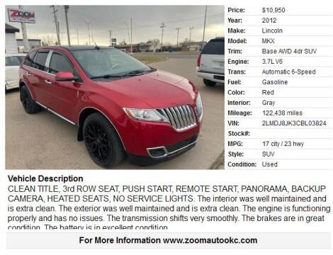 2012 Lincoln MKX for sale at Zoom Auto Sales in Oklahoma City OK