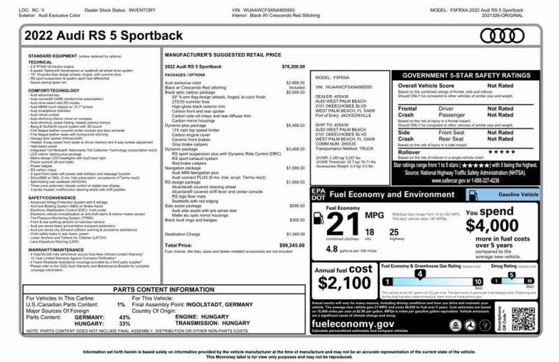 2022 Audi RS 5 Sportback 2.9T quattro