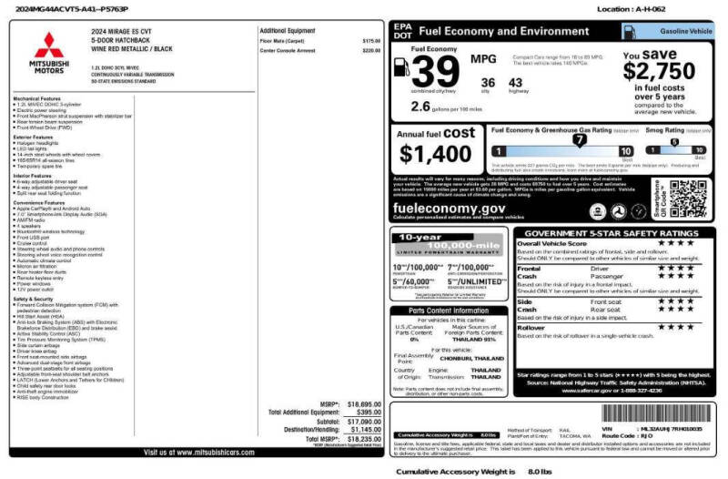 2024 Mitsubishi Mirage ES