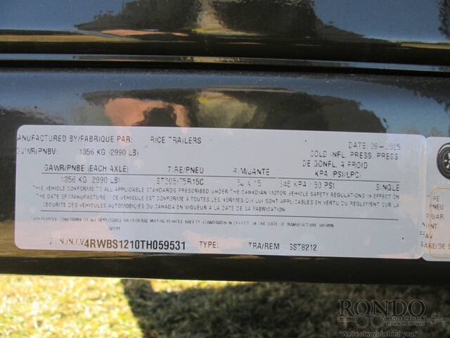 2026 Rice Trailers Single Axle Utility SST8212