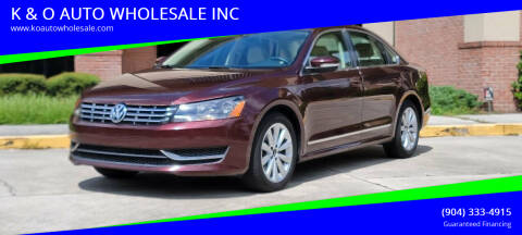 2013 Volkswagen Passat for sale at K & O AUTO WHOLESALE INC in Jacksonville FL