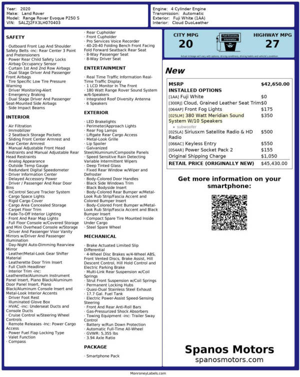 2020 Land Rover Range Rover Evoque S