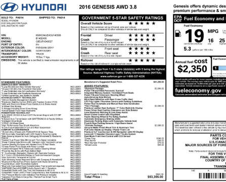 2016 Hyundai Genesis 3.8L