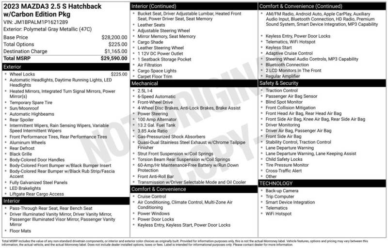 2023 Mazda Mazda3 Hatchback 2.5 S Carbon Edition