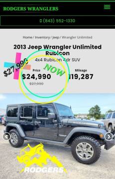 2013 Jeep Wrangler Unlimited for sale at Rodgers Wranglers in North Charleston SC