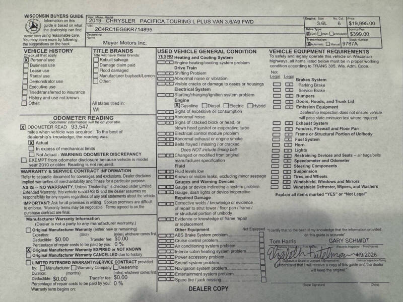 2019 Chrysler Pacifica Touring L Plus