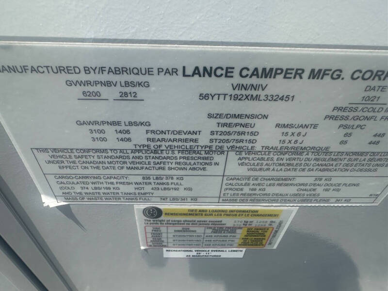 2021 Lance Camper 1994