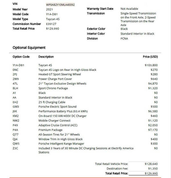 2021 Porsche Taycan 4S