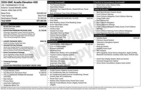 2026 GMC Acadia Elevation