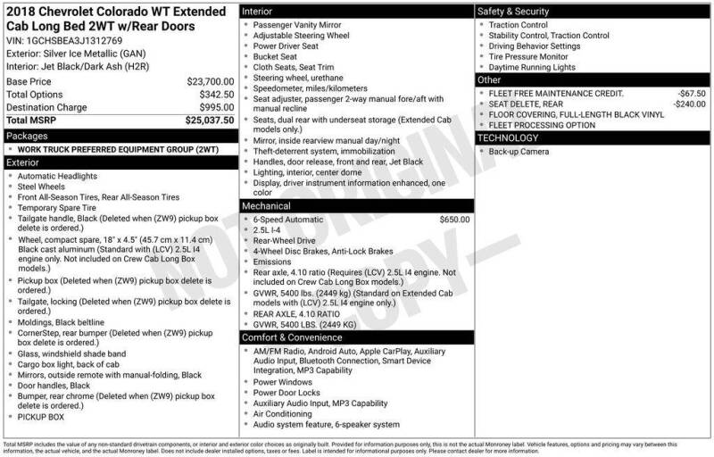 2018 Chevrolet Colorado Work Truck