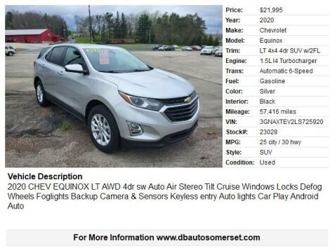 2020 Chevrolet Equinox for sale at D & B AUTO SALES in Somerset PA
