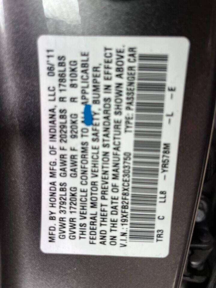 Pewter 2012 Honda Civic EX EX 4dr Sedan 11