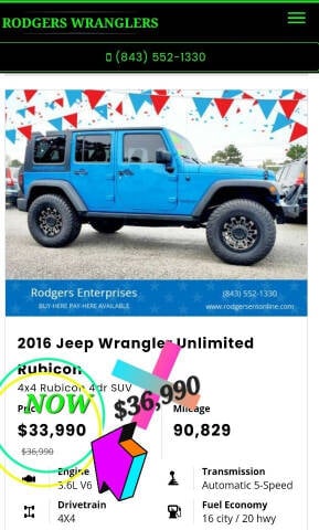 2016 Jeep Wrangler Unlimited for sale at Rodgers Enterprises in North Charleston SC