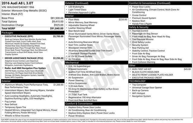 2016 Audi A8 L 3.0T quattro