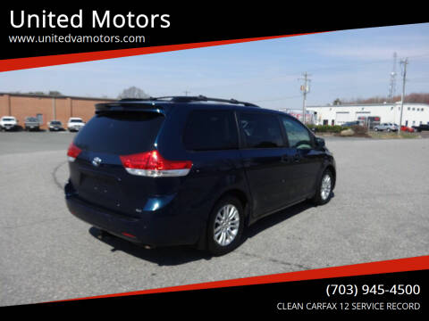 2012 Toyota Sienna for sale at United Motors in Fredericksburg VA