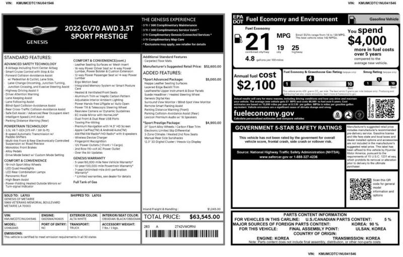 2022 Genesis GV70 3.5T Sport
