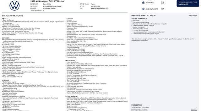 2016 Volkswagen CC 2.0T R-Line