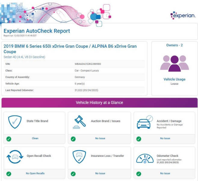2019 BMW 6 Series 650i xDrive Gran Coupe
