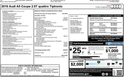 2016 Audi A5 2.0T quattro Premium Plus