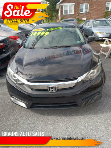 2016 Honda Civic for sale at BRAUNS AUTO SALES in Pottstown PA