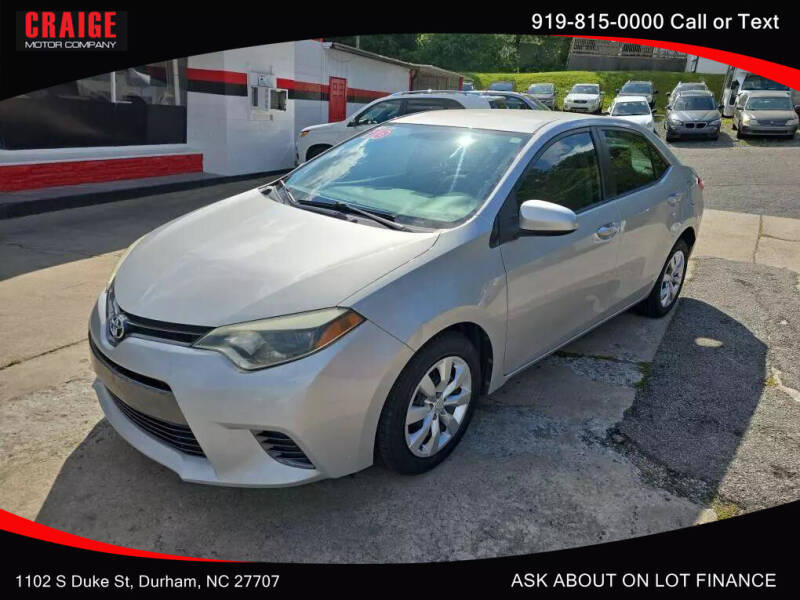 2016 Toyota Corolla for sale at CRAIGE MOTOR CO in Durham NC